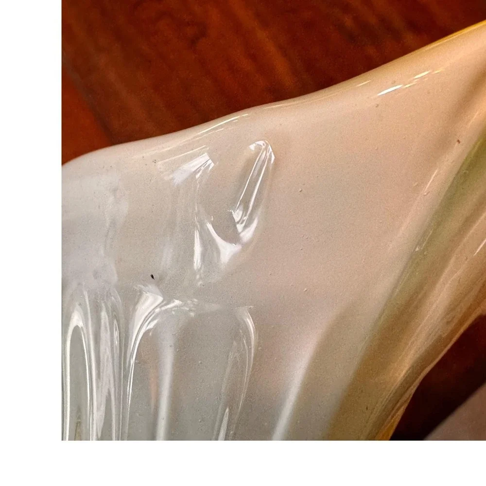 Vintage Hand‎ Blown Glass Calla Lily Vase Yellow Green Frosted Ribbed 11 Inch